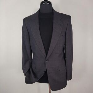 Miltons Blazer Mens 38 Regular Gray Plaid Wool Sport Coat Classic Suit Jacket